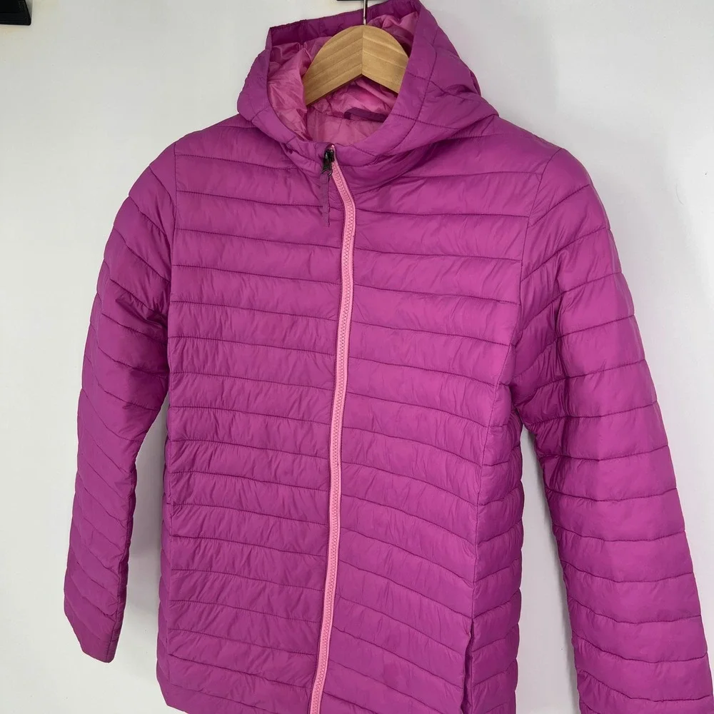 Lands End Kids Girl‎ Puffer Jacket Pink Full Zip Hooded Lightweight Size XXL